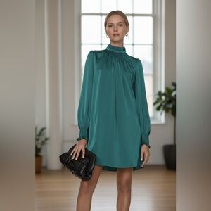 Adam Lippes Green Mock Neck Dress Size 12 (Retails $378)